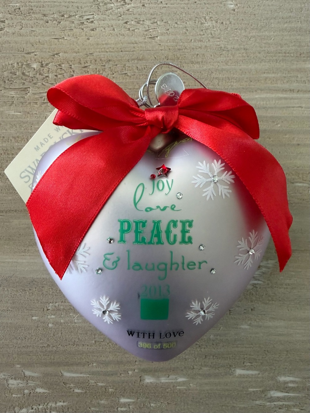 HSN CARES 2013 LIMITED EDITION HEART CHRISTMAS ORNAMENT SWAROVSKI ELEMENTS BOXED